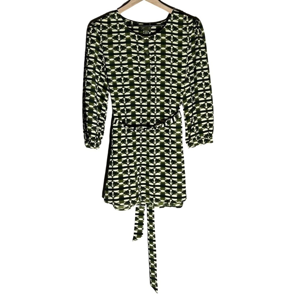 ANTHROPOLOGIE FEI 100% silk green geometric print tunic blouse - Size 4